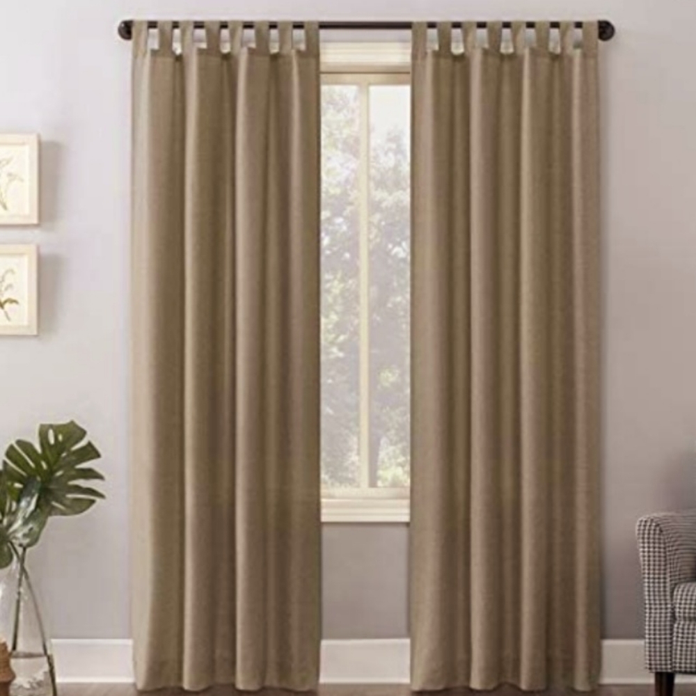 Tan Tab Top Cotton Curtain Set 98" L x 55" W